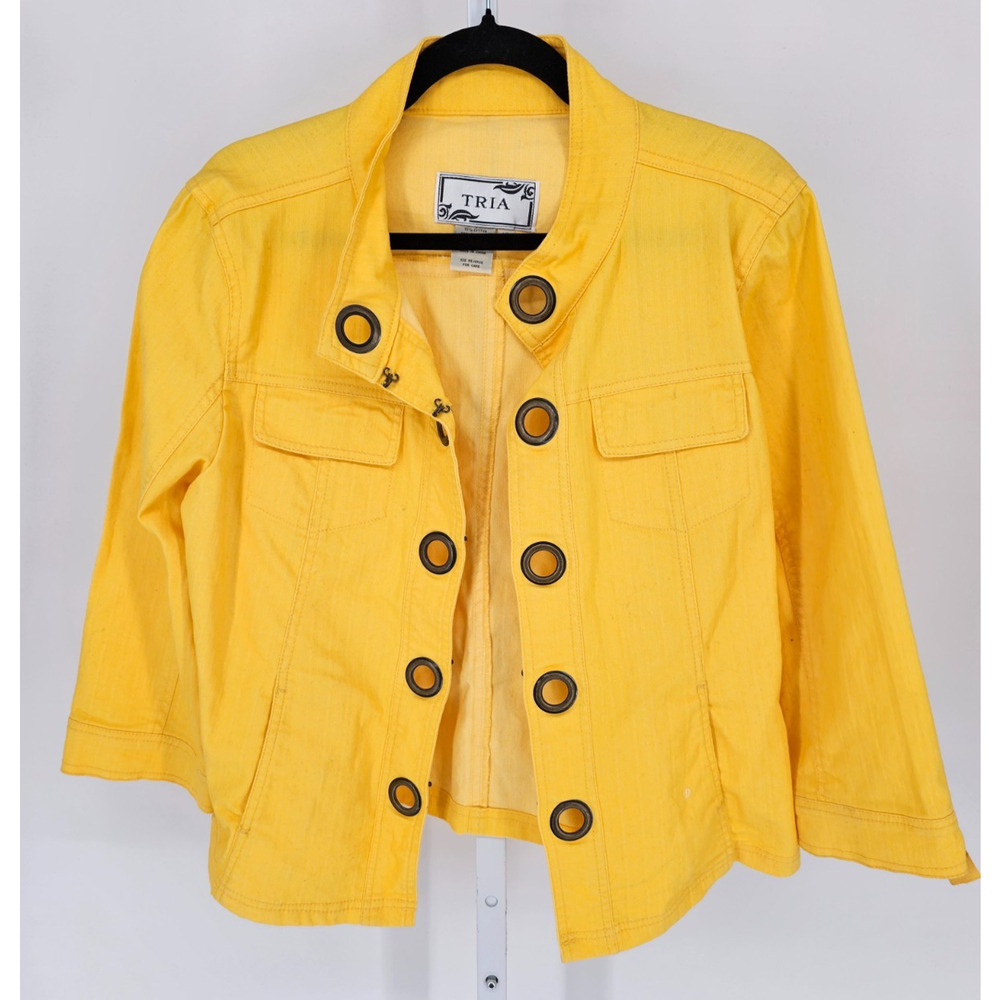 Tria Womens Sz XL Cropped Denim Jacket Bright Yellow